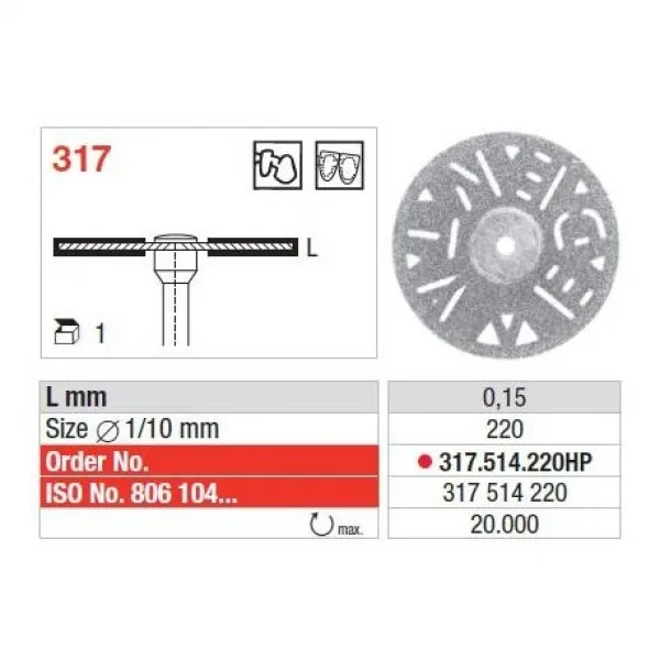Disc  diamantat  pe ambele fete perforat  inel rosu   Edenta 355 .514.190 HP